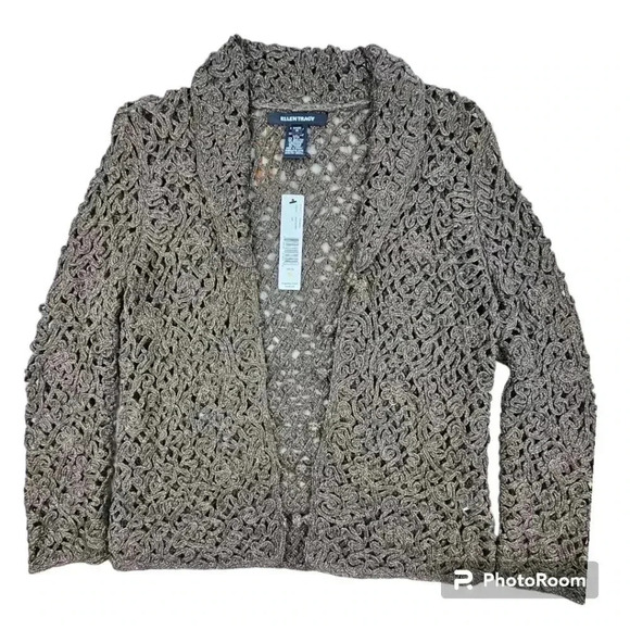 NWT Ellen Tracy Soutache Knit Cardigan and Tank Set Bronze and Gold Petite Med - Picture 12 of 16